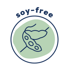 Soy-free label with a green circle and outline of a bean on a white background